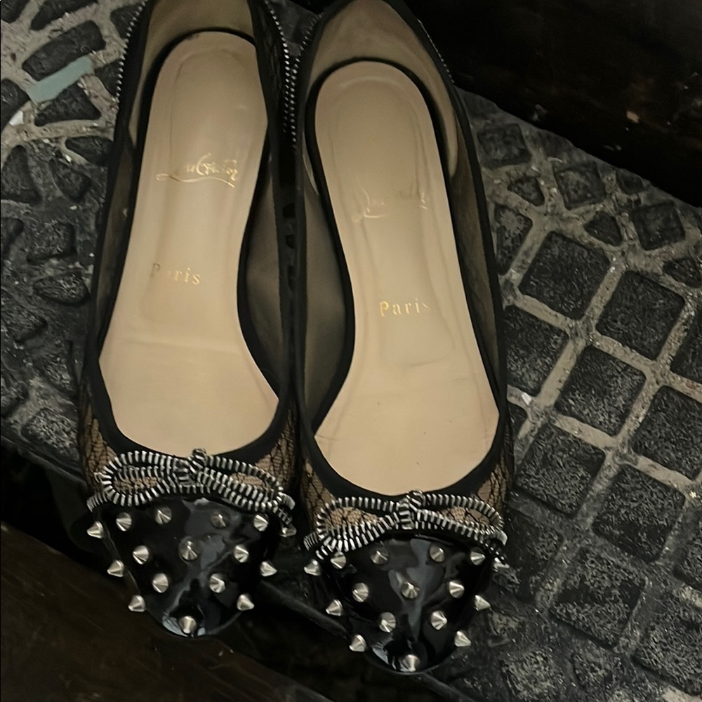 Christian Louboutin Black Flats with Crystal Embellishments